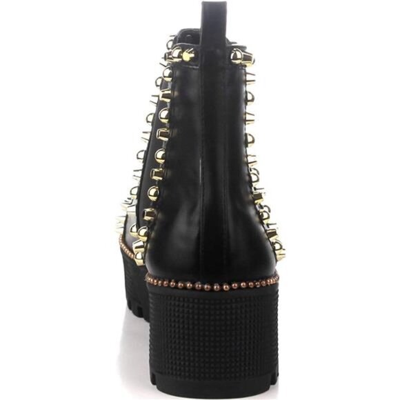 Women's Spiky Pull On Combat Boots - Picture 6 of 6